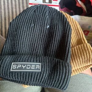 Spyder Black and Brown Knit Beanie Duo